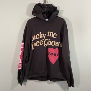 Kanye West X Kid Cudi Lucky Me I See Ghosts Puff Letter Fleece Brown Hoodie XL